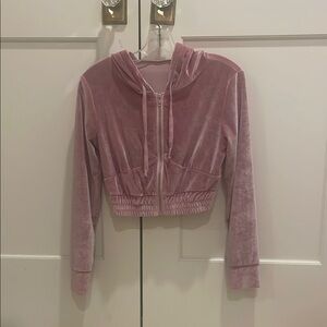 Y2K Pink Velvety Hooded Cropped Jacket